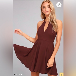 Lulus Glamorous Grace Burgundy Skater Dress‎ Size Medium